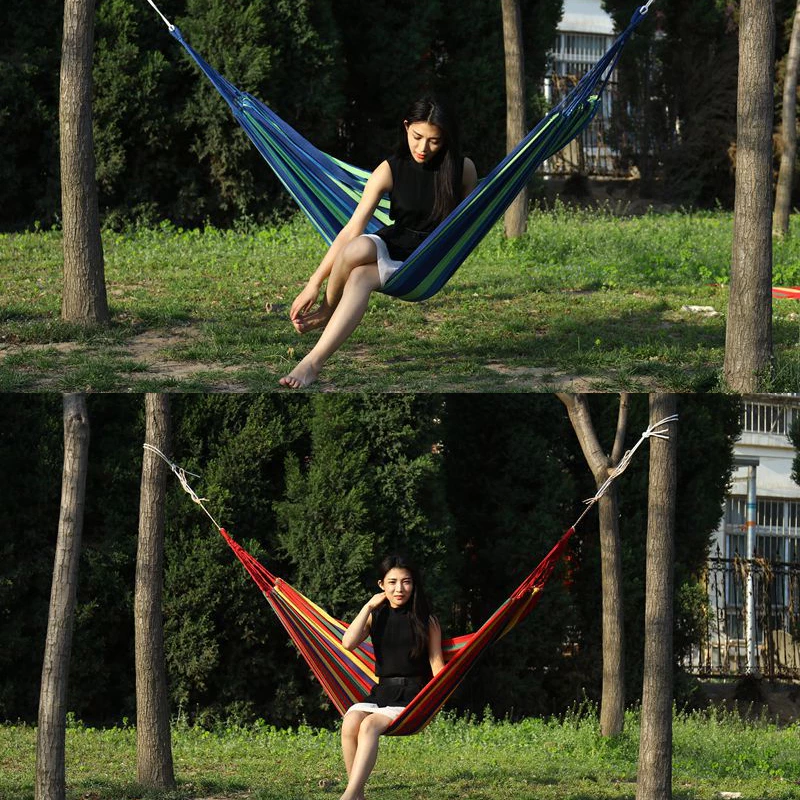 เปลญวนผ้าใบพกพา 240x80cm รับน้ำหนัก 150kg แถมกระเป๋าและเชือก thumbnail 4