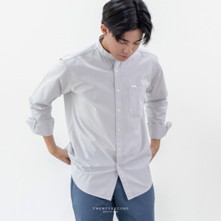 TWENTYSECOND เสื้อเชิ้ตแขนยาว ผ้าคอตต้อน รุ่น Keen Band Collar shirt - สีเทา / Grey