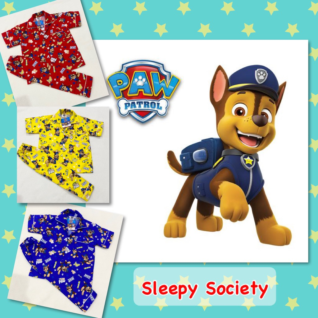 New!!! PAW PATROL Chase ชุดนอนลายการ์ตูน พาวพาโทรล เชส ลิขสิทธิ์แท้ สำหรับเด็กอายุ 1-12 ปี แขนสั้น-ข