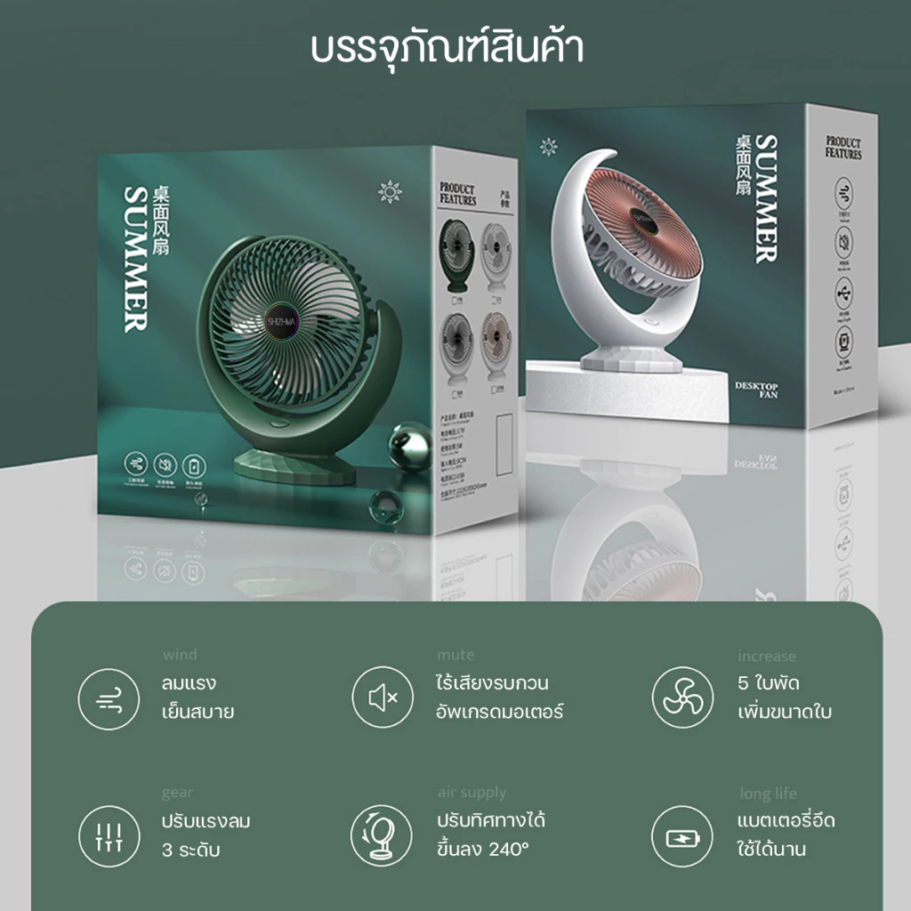 พัดลมตั้งโต๊ะ พัดลมเล็ก ชาร์จ USB ลมแรง3เท่า แบตเตอรี่ความจุสูง 6000mAh พัดลมเล็กต้ังโต๊ะ thumbnail 5
