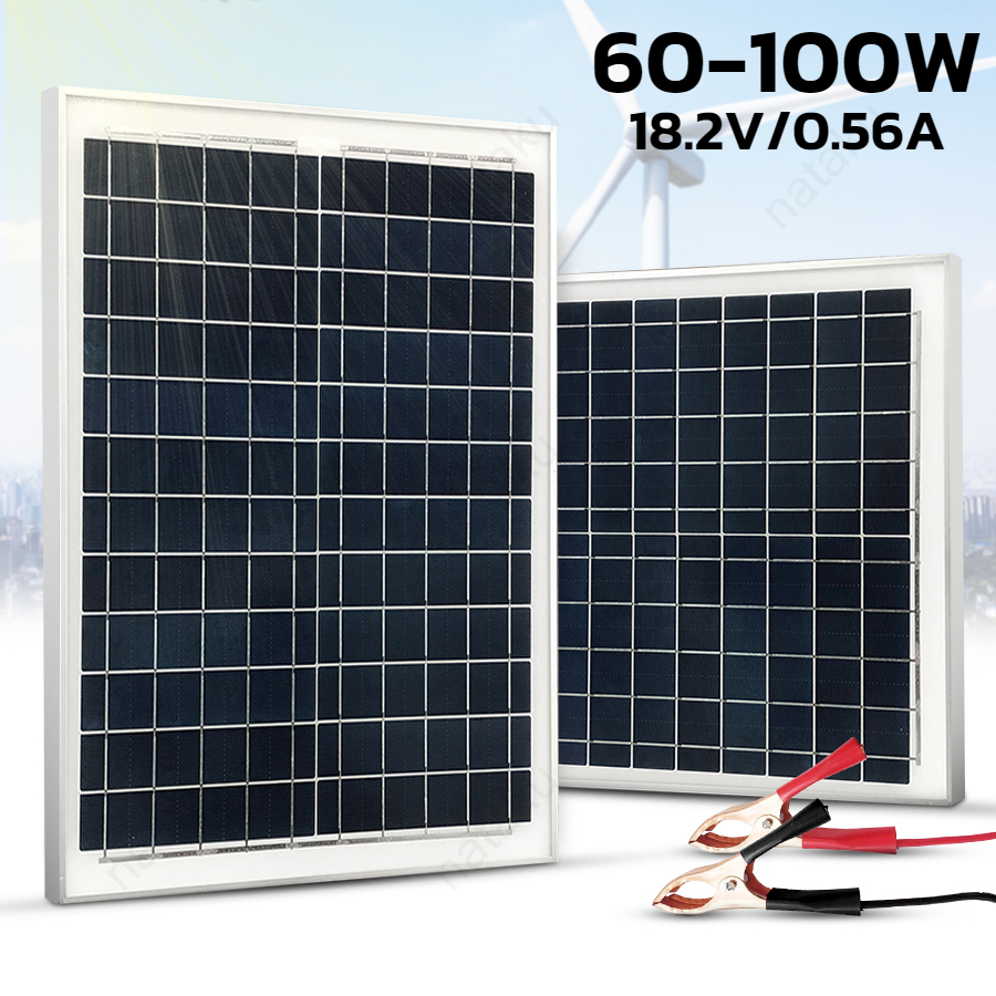 แผงโซล่าเซลล์ solar panel 18V แผงไฟโซล่าเซล แผงโพลี 60W 70W 80W 100W สำหรับชาร์จแบตเตอรี่ พลังงานแสงอาทิตย์ thamsshop