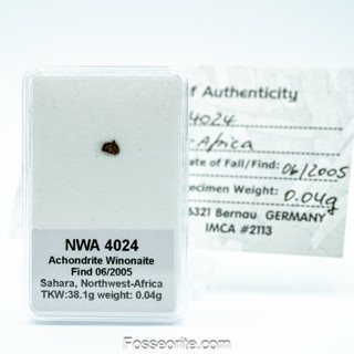 อุกกาบาต หิน  NWA 4024 Meteorite ชนิด Achondrite ชิ้นเล็ก พร้อมใบรับรอง จาก Germany #4 หนัก 0.04 กรัม