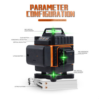 สติกเกอร์ติดผนังไฟเขียวพื้นเลเซอร์แสงแรง 16 เส้นระดับมัลติฟังก์ชั่นความแม่นยําสูงในร่มและกลางแจ้งอัตโนมัติ 12 ระดับ