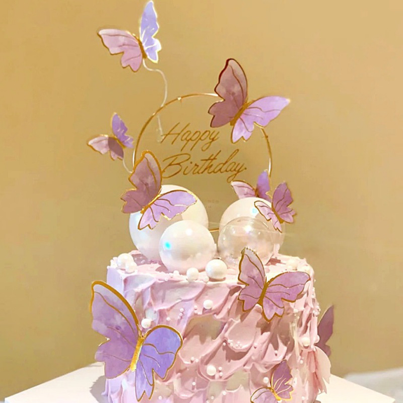 bluebell.stuff ป้ายปักเค้กวันเกิดตกแต่งคู่ผีเสื้อ ทำจากอะคริลิค - รูปที่ 2