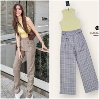 เซตเสื้อแขนกุด และกางเกงขายาวลายสก็อต (C379) Nannapat