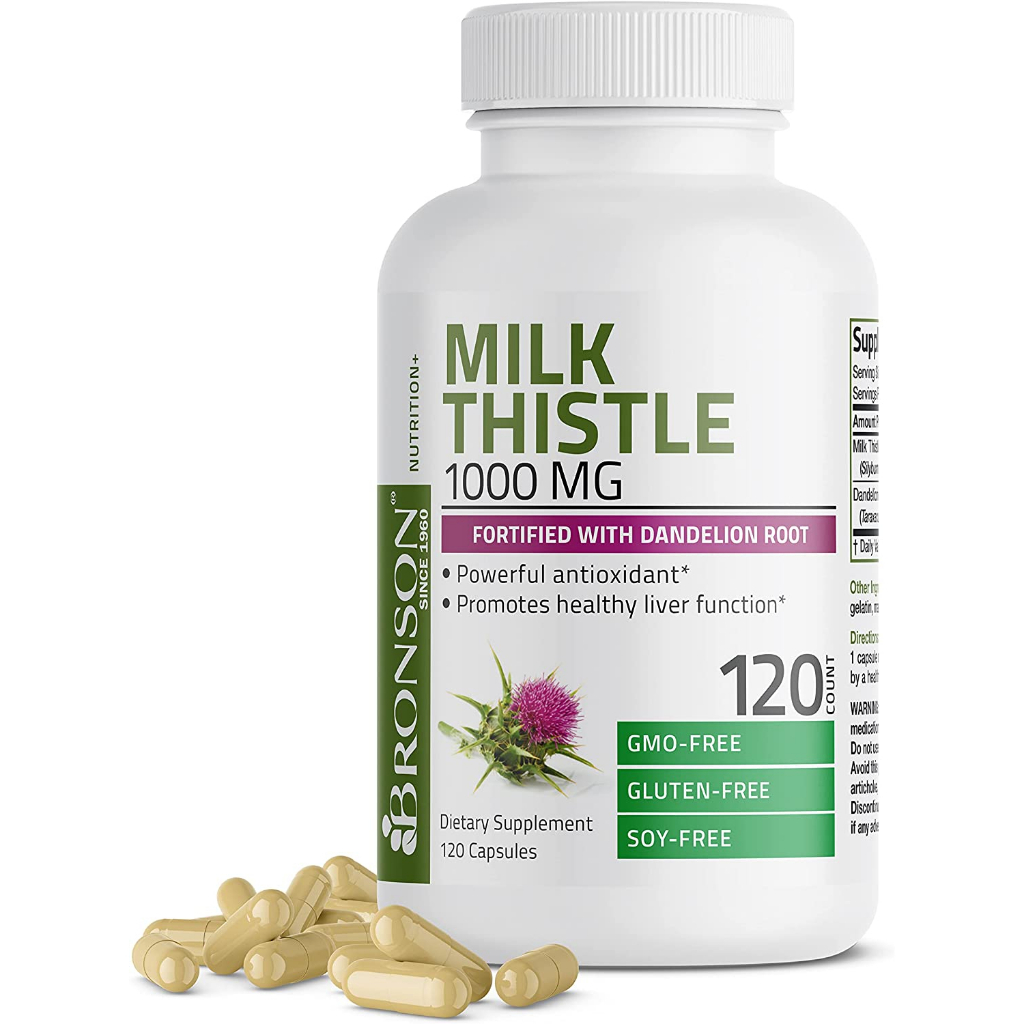 Milk Thistle 1000mg ช่วยบำรุงการทำงานของตับ Silymarin Marianum &amp; Dandelion Root Liver Health Support 120 Capsules