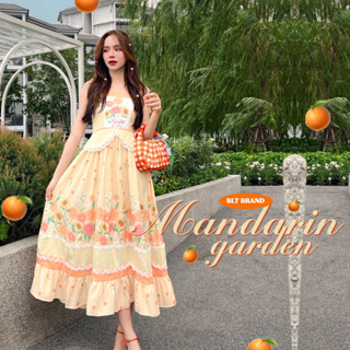 K59 Mandarin garden : Maxi Dress ลายดอกทานตะวันกระโปรงยาวบานพริ้ว