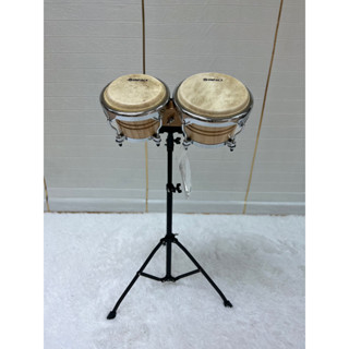 Rock Impact กลองบองโก้ไม้ 7"-8" Wood Bongo รุ่น สีไม้ อะไหล่โครเมี่ยม พร้อมขาตั้ง