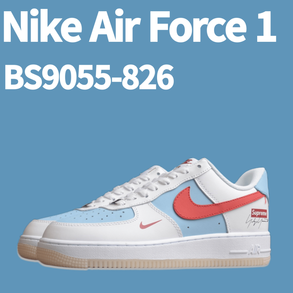 Supreme x Nike Air Force 1 07 Low รองเท้าผ้าใบ รองเท้าสเก็ตบอร์ด สีขาว น้ำเงิน แดง BS9055-826