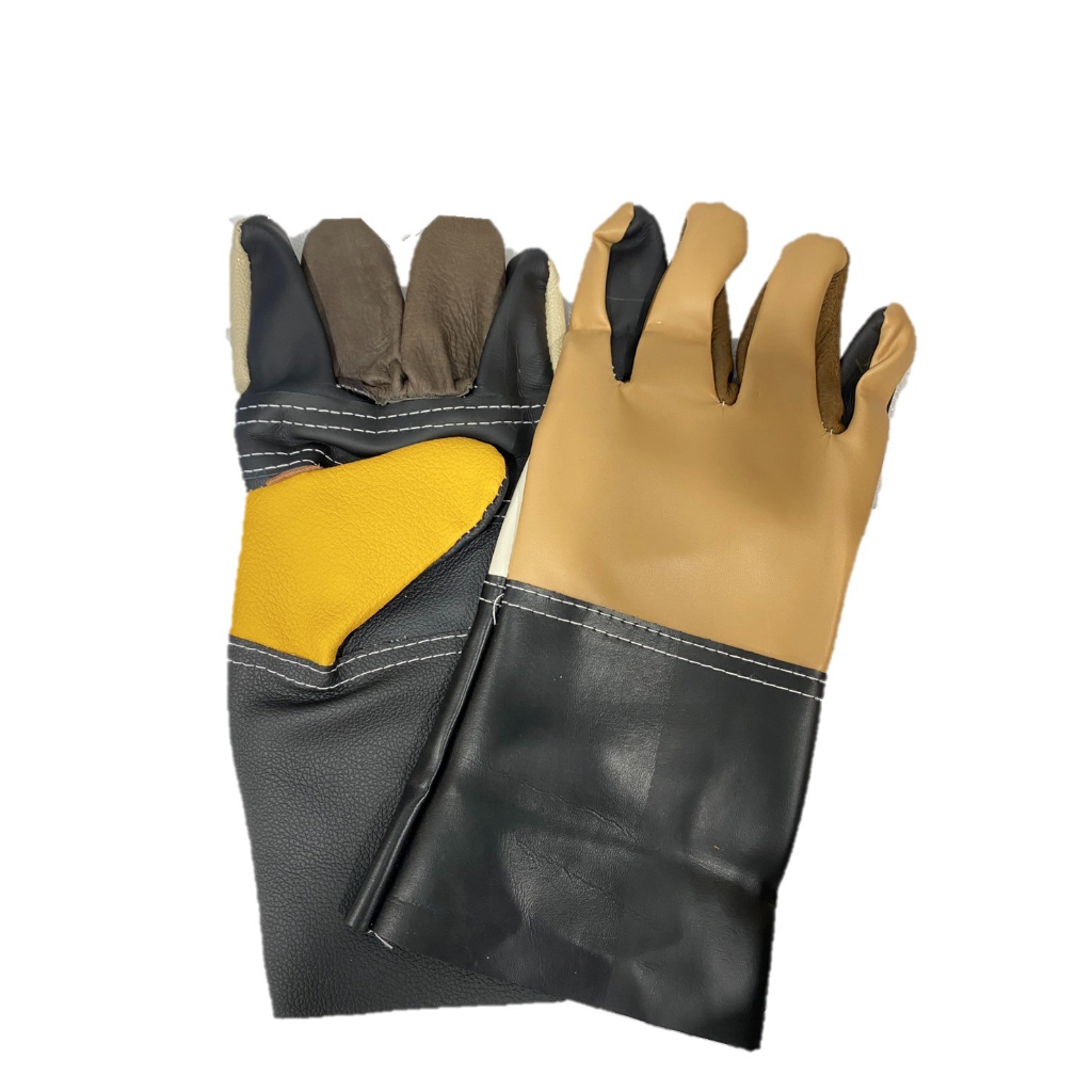 ถุงมือเชื่อมอย่างดีหนังแท้ ยาว 13นิ้ว สีแดง สีฟ้า สีน้ำตาล คละสี - รูปที่ 2