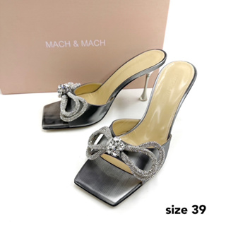 Mach &amp; Mach heels sandals สีเงิน 39 รองเท้าส้นสูง ออกงาน สวย หรู โบว์ ของแท้ รองเท้า แบรนด์เนม ของขวัญ ใส่ทำงาน