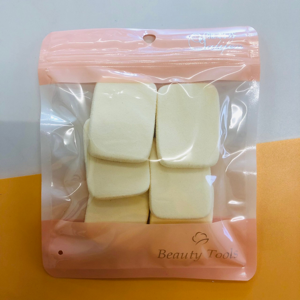 (ยกโหล 12 ชิ้น) พัฟแต่งหน้าแพค6ชิ้นสีครีม (สินค้าราคาส่ง 12 ชิ้นขึ้นไป)