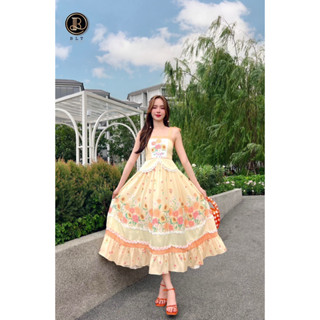 Mandarin garden : Maxi Dress : BLT BRAND : เดรสสายเดี่ยวผูกโบที่ไหล่💫