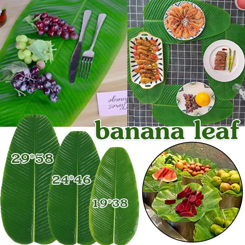 ใบตองปลอม ใบกล้วยจำลอง Banana Leaf ใบตองเสมือนจริง ใบตองเทียม ใบประดับโต๊ะ ใบตองพลาสติก