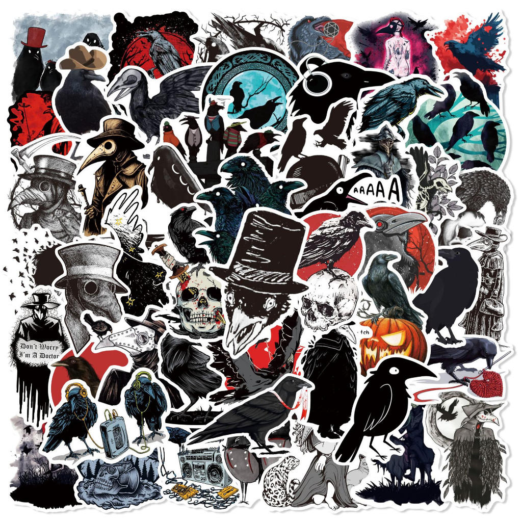 พร้อมส่ง punk อีกา crow ศิลปะกอทิก มาร devil sticker สติกเกอร์กันน้ำรูปแบบที่แตกต่างกัน ศิลปะกอทิก 50ชิ้น halloween