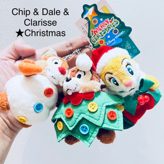 ขายยกเซ็ต3ตัว พวงกุญแจ เข็มกลัด ตุ๊กตา ใน ชิปแอนด์เดล Chip &amp; Dale &amp; Clarisse Christmas ป้ายห้อย มือ1 Tokyo Disney Resort