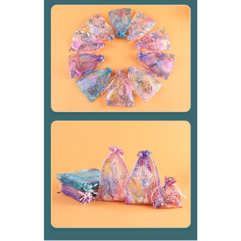 🌻พร้อมส่ง🌻ถุงผ้าแก้วลายปะการัง ถุงใส่ของฝาก/ของขวัญ ถุงใส่ของชำร่วย - รูปที่ 4