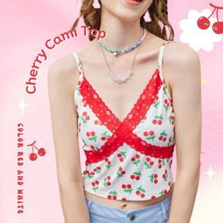 ARLALOM ✿ Cherry Cami Top | เสื้อ สายเดี่ยว ลูกไม้ เชอรี่แดง