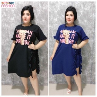 ( พร้อมส่ง )ชุดเซ็ทไซส์ใหญ่สาวอวบ ชุดเซ็ท 2 ชิ้น เดรสผ่าข้าง + กางเกงขาสั้นเอวยืด Free size: รอบอก 46 - 50 นิ้ว.