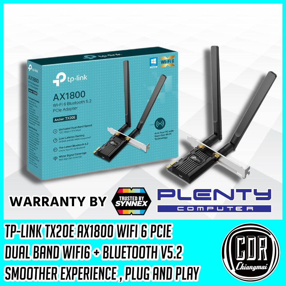 TP-LINK (Archer TX20E) AX1800 Wi-Fi 6 Bluetooth 5.2 PCIe Adapter speed up to 1201 Mbps (5 GHz) (ประก