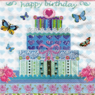 Pladao Napkin ภาพ Happy Birthday เค้กวันเกิดลูกไม้ Lace Cake กระดาษแนพกิ้น สำหรับงานศิลปะ เดคูพาจ decoupage ขนาดL 33x33