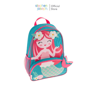 Stephen joseph กระเป๋าเป้เด็ก ยอดนิยมจากอเมริกา ฟรีสติ๊กเกอร์ติดชื่อSIDEKICKS BACKPACK MERMAIDสะพายสบายพร้อมช่องใสขวดน้ำ