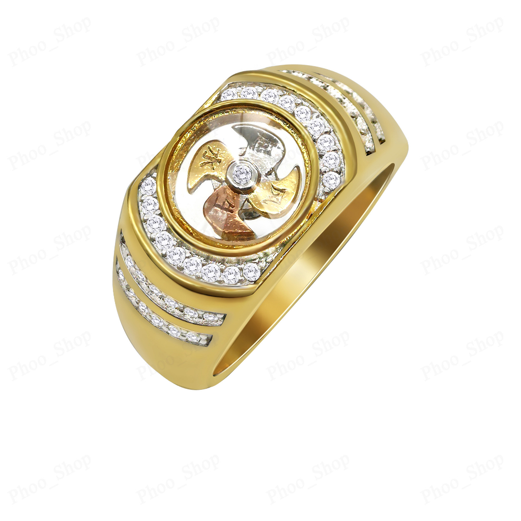 แหวนแชกงหมิว ปลุกเสก ใบพัดสามกษัตริย์ แหวนกังหันผู้ชาย แหวนกังหันล้อมเพชรCZ งานจิวเวอรี่ (กังหันหมุนได้) รุ่น R 435