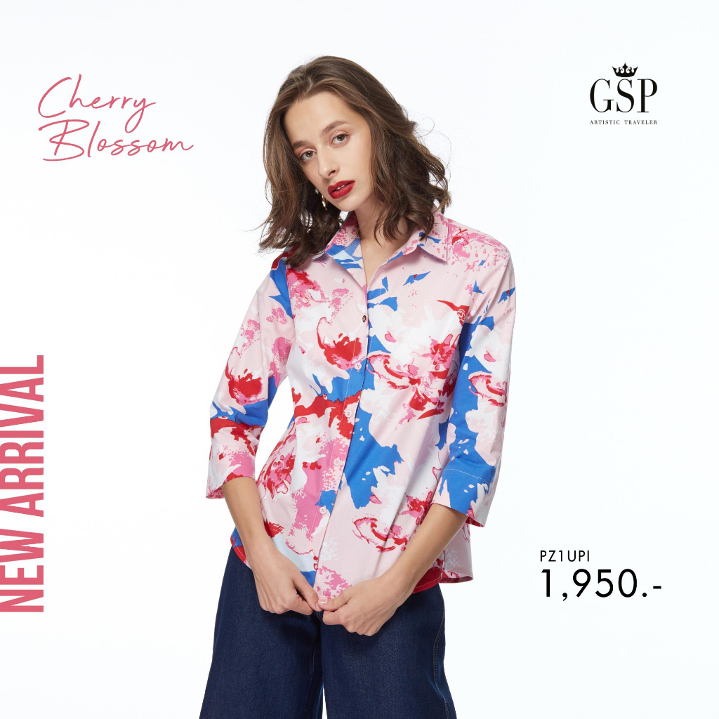 Gsp เสื้อเชิ้ต ผู้หญิง Cherry Blossom แขนสามส่วน สีชมพู (PZ1UPI)
