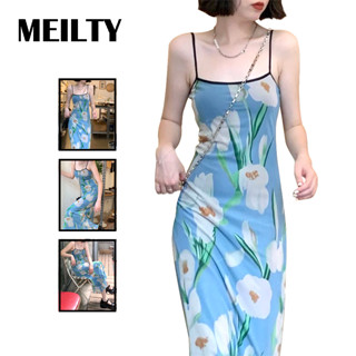 ผู้หญิงเซ็กซี่ Camisole Maxi Dress แฟชั่นวันที่ดอกไม้พิมพ์สแควร์คอ Daffodil Wrap สะโพก Bodycon Dress กลางเอว Maxi Dress