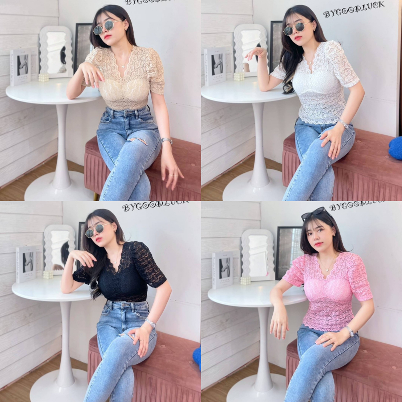 SpinnyHouse เสื้อลูกไม้แขนสั้น งานฮิตมากจ้า เสื้อใส่ไปวัด เสื้อใส่ไปงานทางการ รุ่น สง่า B-033-1-B