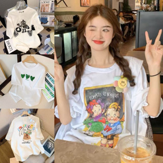 Yulihan668 🍭 TS-1 เสื้อยืด แขนสั้น คอกลม ลายน่ารัก ลายการ์ตูน ผ้าคอตตอนผสม