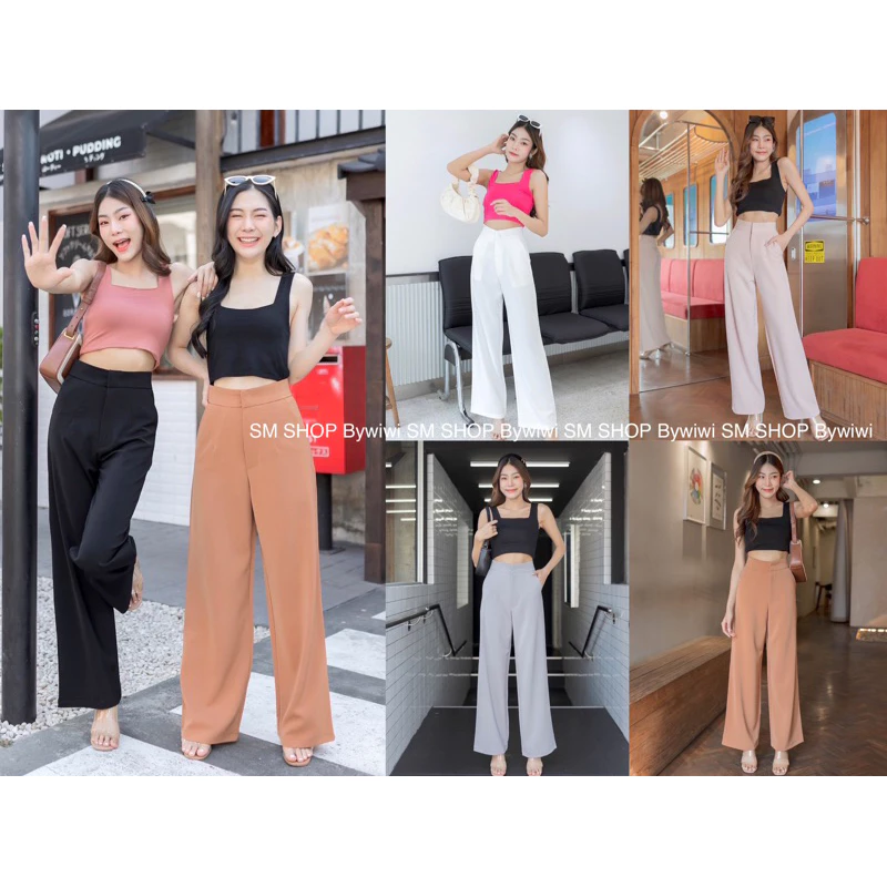 🌈รุ่น N1 🌈 กางเกงทรงขากระบอกใหญ่ ตะขอหน้าซิปหน้า เอวสูง ผ้าฮานาโกะ - ผ้านาโน พร้อมส่ง S - 2XL มีเก็บปลายทางนะคะ