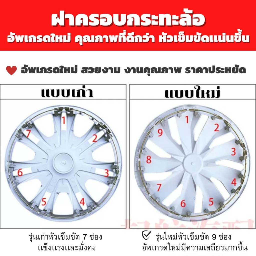 ฝาครอบดุมล้อกระทะ TOYOTA ขอบ 14 /15 ชุดฝาครอบ ลายใหม่ รุ่นอัพเกรดมี 9 เข็มขัด สีบรอนด์ดำเเละสีดำล้วน สวยงามถูกใจ ขายดี