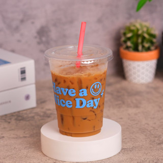 แก้วพร้อมสกรีน ลาย"Have a nice day" เซต 100 ใบ แถมฟรี ! ฝาปิด (เลือกแบบได้)  ราคาโรงงาน หนา ใส