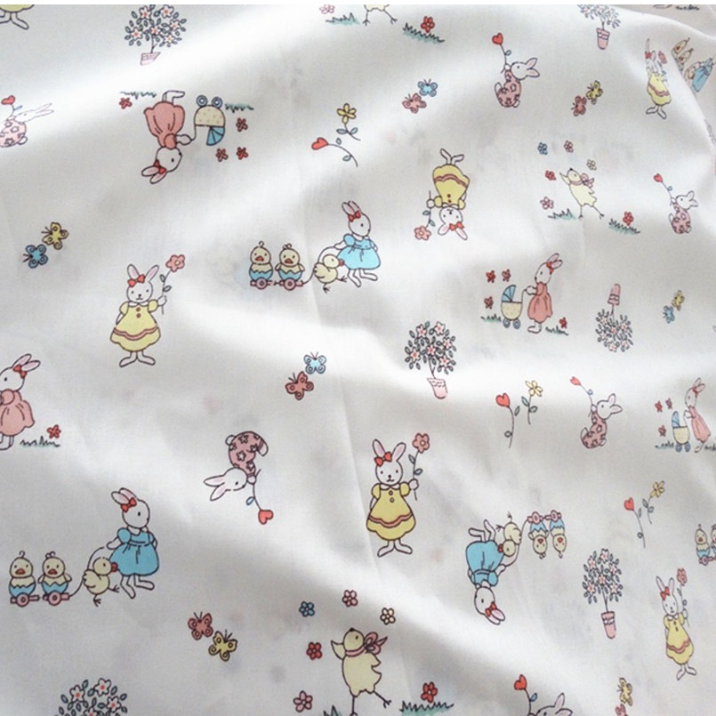 ผ้าคอตตอน 100% ทอทวิล ผ้าเมตร หน้ากว้าง1.6 เมตร ลายกระต่าย พร้อมส่ง