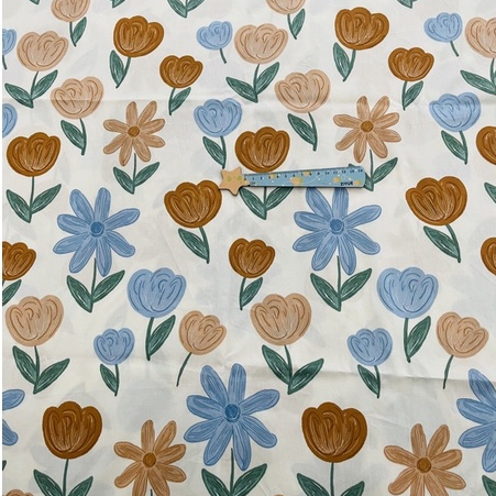 ผ้าคอตตอน 100% ทอทวิล หน้ากว้าง1.6 เมตร ตัดขายเป็นเมตร พิมพ์ลายดอกไม้