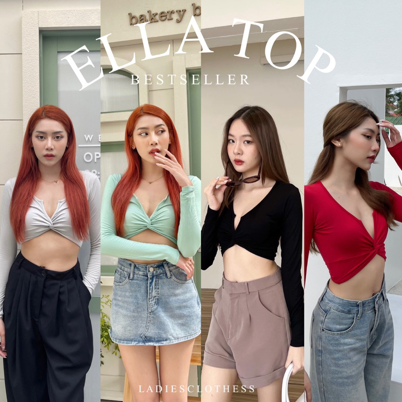 LADIESCLOTHESS #LC166 ELLA TOP เสื้อแขนยาว เสื้อเอวลอย เสื้อเว้าอก