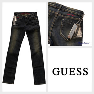 Guess(เกสส์) GS13 กางเกงขายาว ผู้หญิง เอวต่ำ ยีนส์สีเข้ม Skinny Premium ปักด้ายแดง กระดุมเพชร