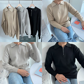 UMORE.FOR.MEN ✨พร้อมส่ง Polo knit sweater ฮิตมาก โปโลไหมพรม ผ้าใส่สบาย ทรงเกาหลีเกาใจ