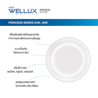 WELLUX โคมไฟเพดานติดลอย 3 แสง 24W 40W LED CEILING LAMP 3 STEP รุ่น PRINCESS SERIES