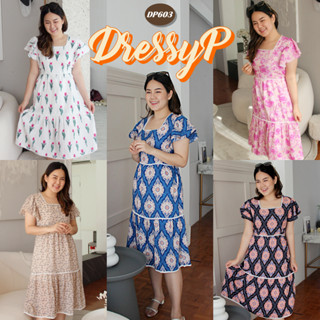 🌸DressyPพร้อมส่ง🌸NEW!!! DP603 เดรสยาว แขนระบายสองชั้น แต่งลูกไม้เป็นเลเยอร์ ซับในทั้งตัว สม็อกหลัง มีเชือกผูกหลัง