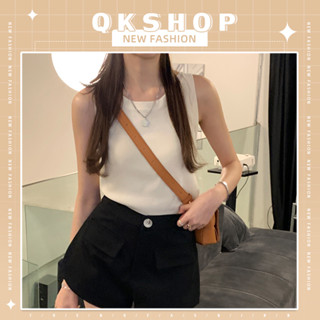 QKshop Hot sales เสื้อแขนกุดลายขวางเข้ารูป เสื้อกล้ามผ้าไหมพรมสุดเก๋🍒 สไตล์เกาหลีเกาใจ เข้ากับทุกการแต่งกาย ใส่เที่ยว🥭