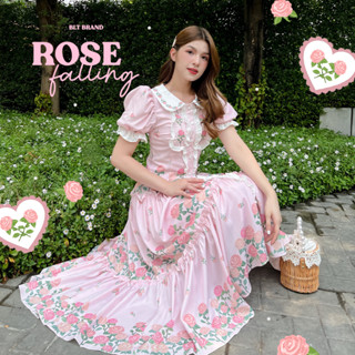 W85 BLT Brand  Rose Falling : Maxi Dress เดรสยาวกระดุมหน้า แขนตุ๊กตารูดหัวแขนพองๆ ปกทรงคอบัวแบบลูกคุณ