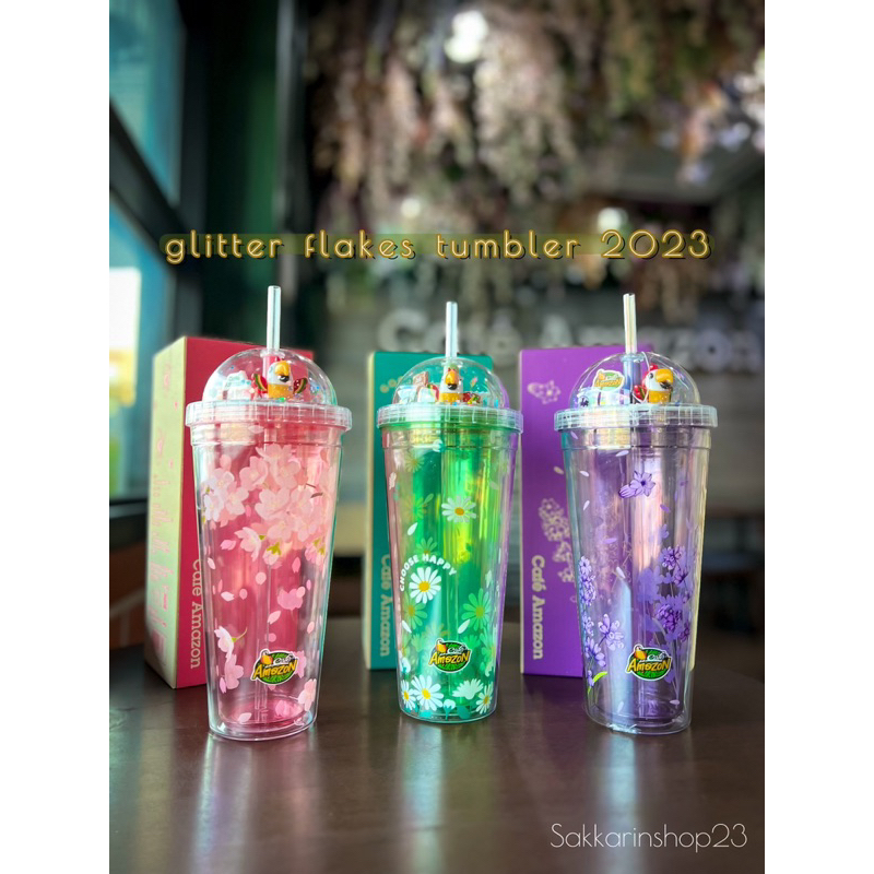 แก้วพลาสติกอเมซอน glitter flakes tumbler 2023