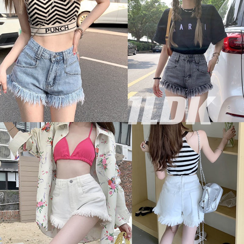 1LDK พร้อมส่ง กางเกงยีนส์ขาสั้น รัดรูปเข้าทรง ทรงสวยมาก ลุ้ยปลายเซ็กซี่(8057)
