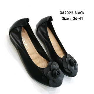 OXXOรองเท้าคัทชูส้นเตี้ย แฟชั่น หน้าดอกไม้ ทรงหัวมน หนังpuนุ่ม X82022