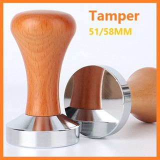 แทมเปอร์ Tamper แทมเปอร์กาแฟ สแตนเลส ก้านไม้แท้ ที่กดกาแฟ สำหรับอัดกาแฟ espresso ขนาด 51/58mm แทมเปอร์กดกาแฟ