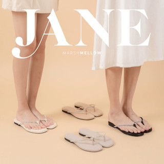 (ลด 45 Code: MARSH999 )  "JANE🔮 รองเท้าแตะ ลูกคุณ หูคีบเป็นหนังนิ่ม หน้าเท้าแต่งเพชร