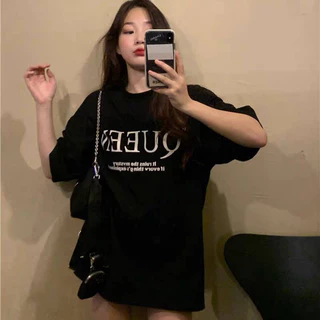 MKLเสื้อยืด คอกลม ลายอักษร QUEEN ⚡️ ⚡️ แขนสั้น ผ้านิ่ม เสื้อยืดแฟชั่น สไตล์เกาหลี #9652