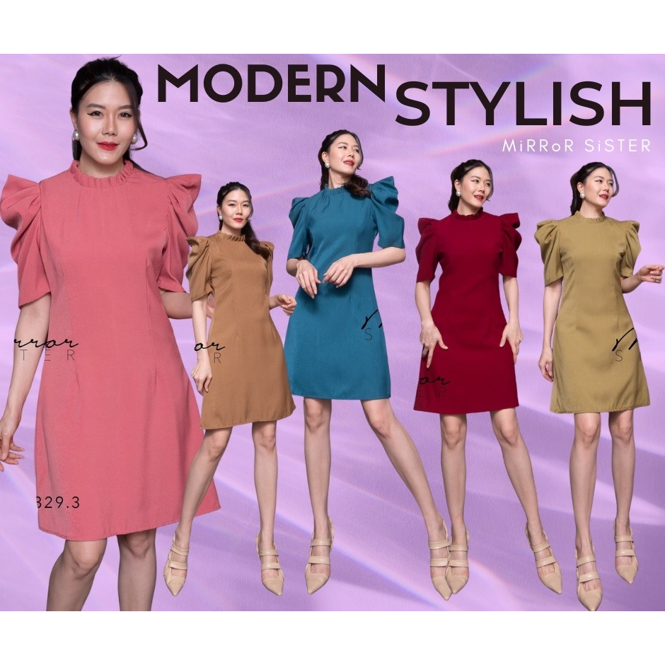 🔖Mirrorsister 30329.3 เดรสทรงสวย ช่วงแขนจับdrappedช่วงไหล่ มีดีเทลจับยก ใส่ได้บ่อยทุกโอกาส